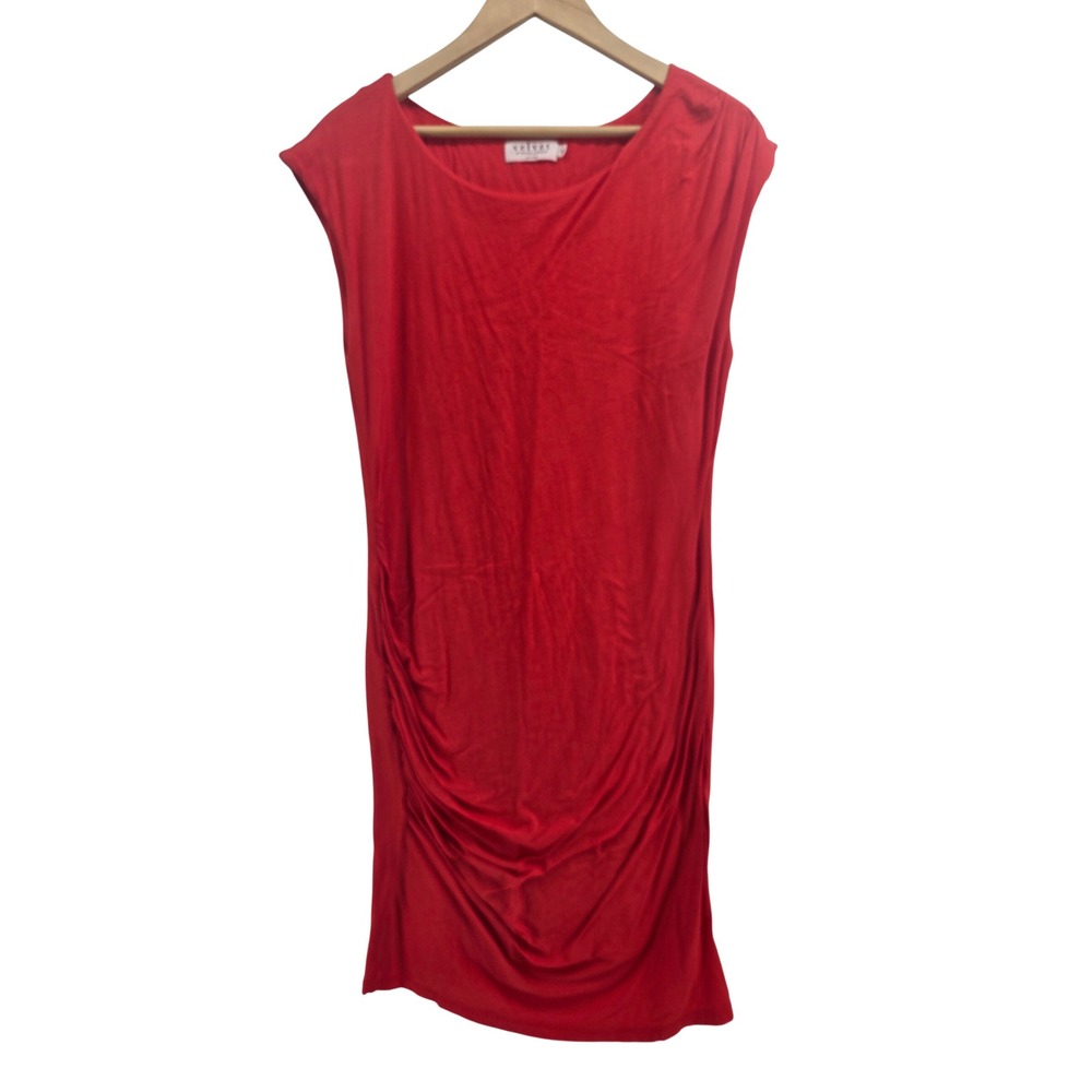 Velvet Dress Womens XL Ruched Bodycon Red Sleeveless Cotton Stretch EUC